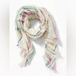 New Old Navy Fringed Textured-Stripe Cream Scarf